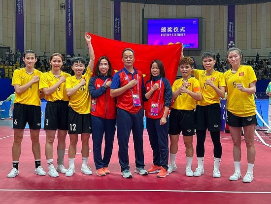 Cầu mây nữ Việt Nam giành huy chương vàng Asiad 19